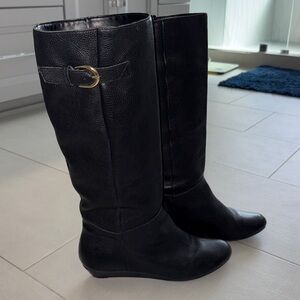 STEVEN by Steve Madden: Black Leather Knee-High Boots